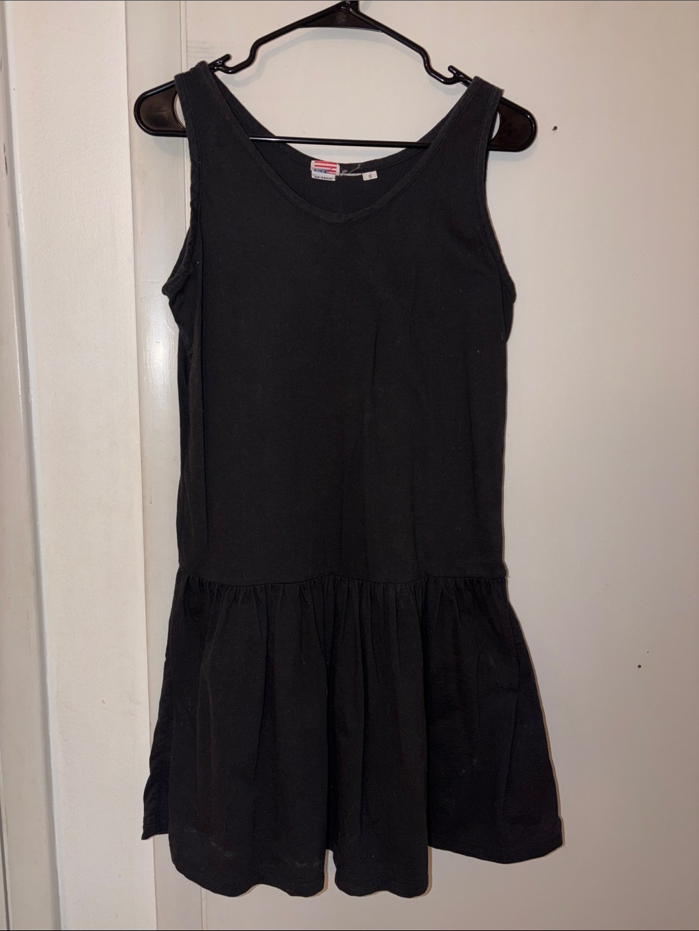 Vintage 90s UFO Brand Black Drop Waist Mini Dress Size S V-Neck Sleeveless Y2K